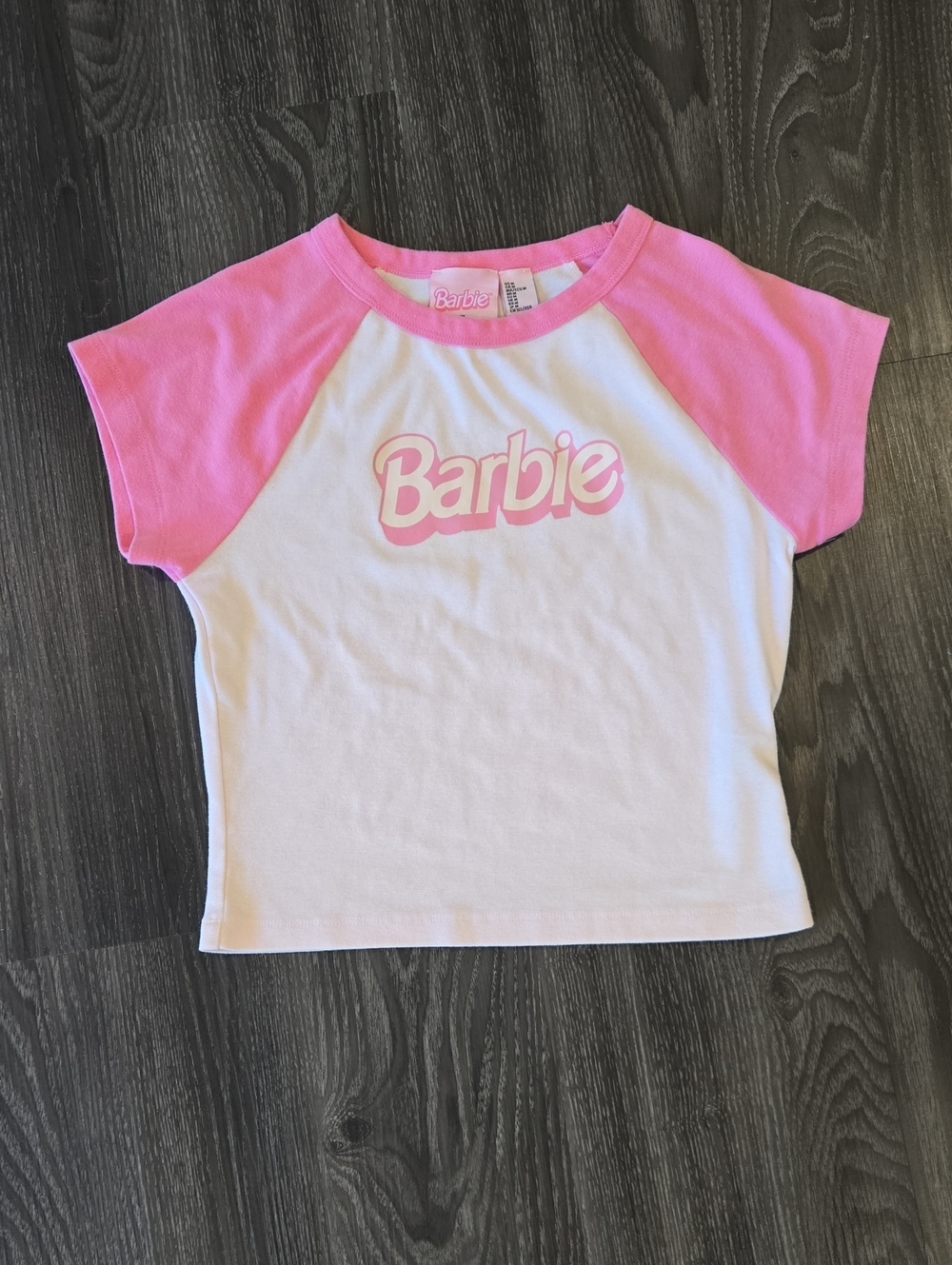 Barbie Pink & White Raglan Tee Forever 21 Mattel Size Medium